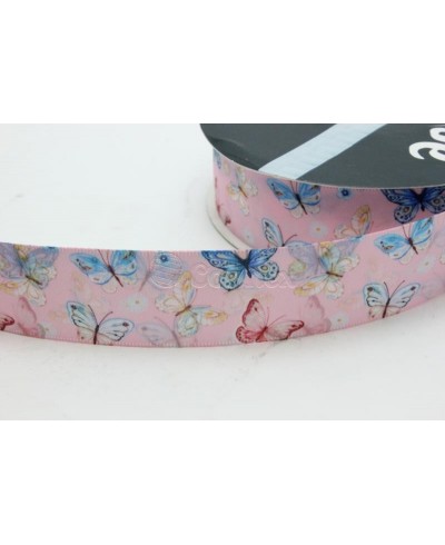 Fita cetim estamapada borboletas 25mm cor 0123 rosa bebe